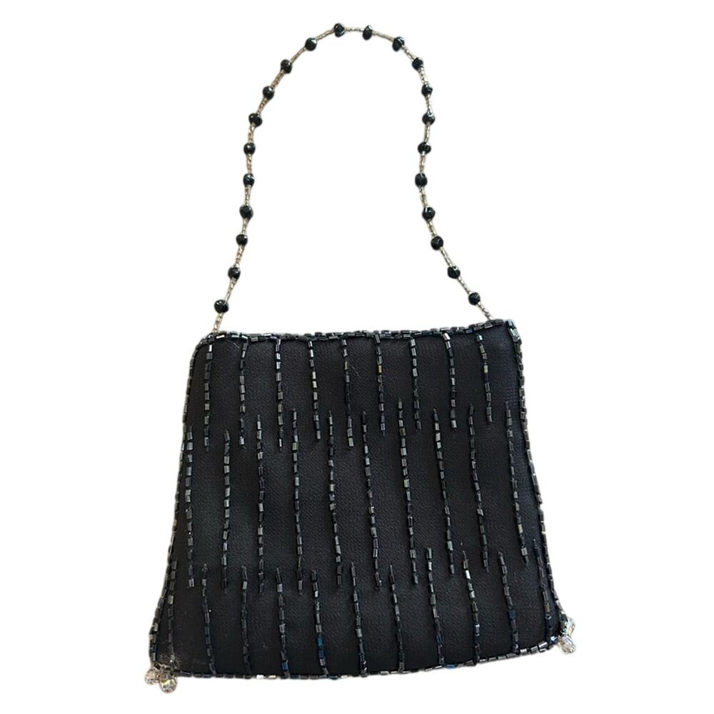 Rangi- Mini Purse- Black with beading, beaded handle, micro purse- prom- y2k